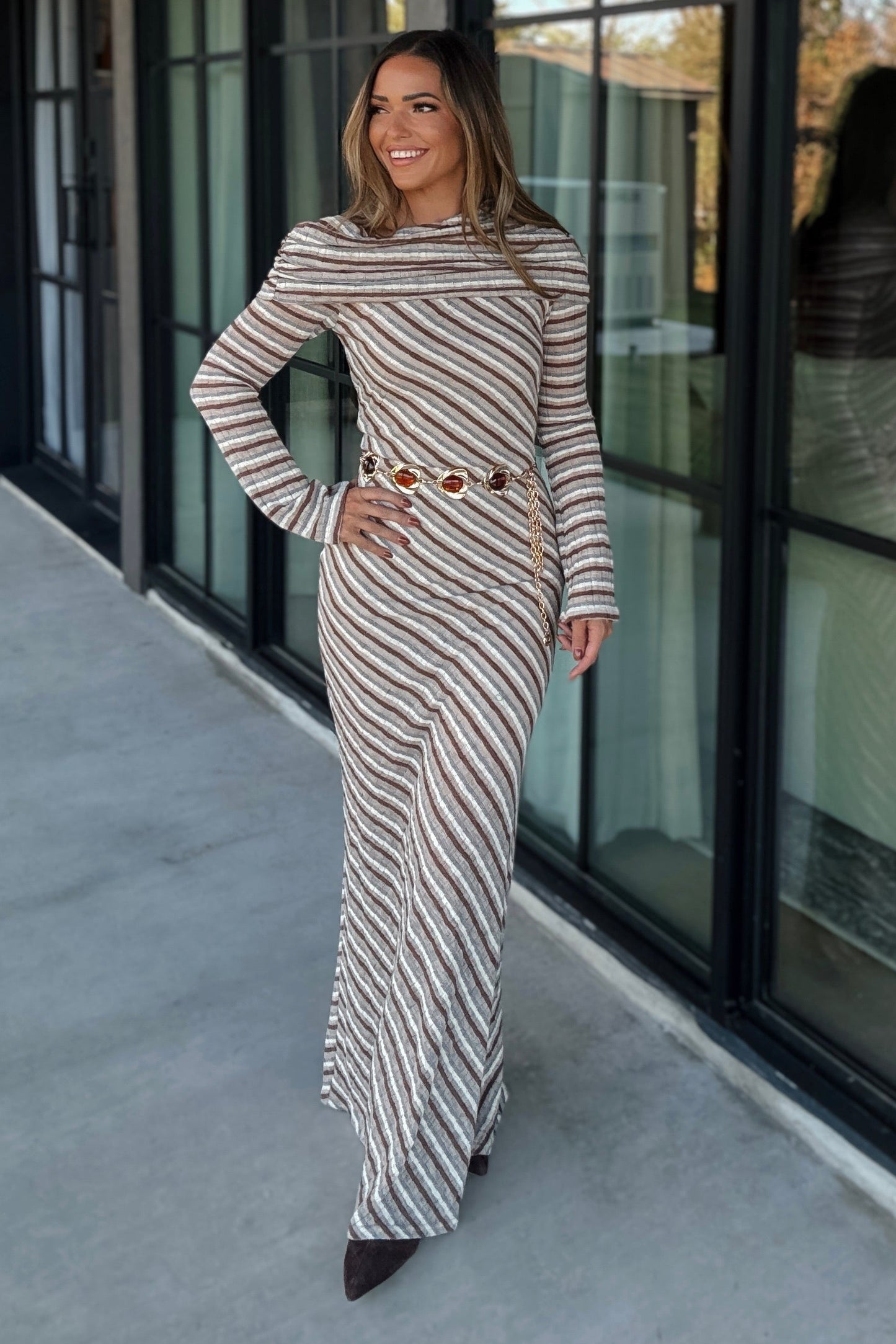 Heidi Striped Foldover Maxi Dress