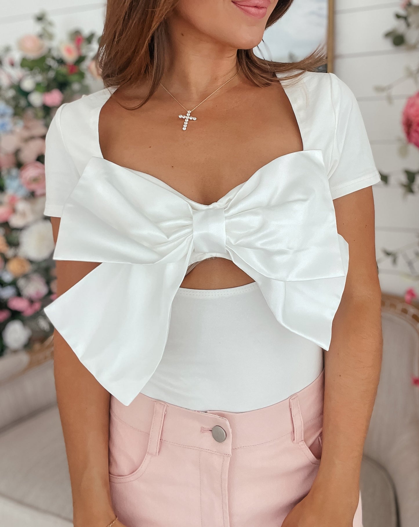 Wyatt White Bow-Tie Bodysuit