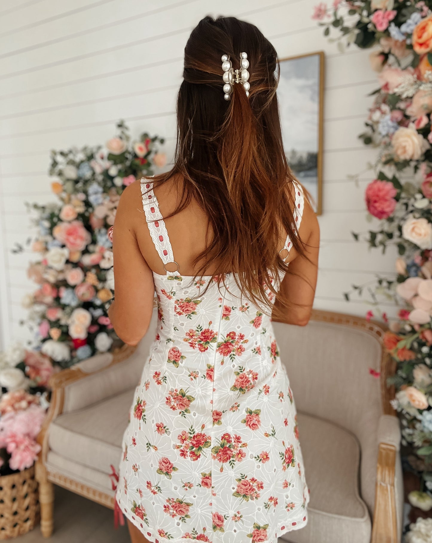 Lindsey Floral Ribbon Bow-Tie Mini Dress