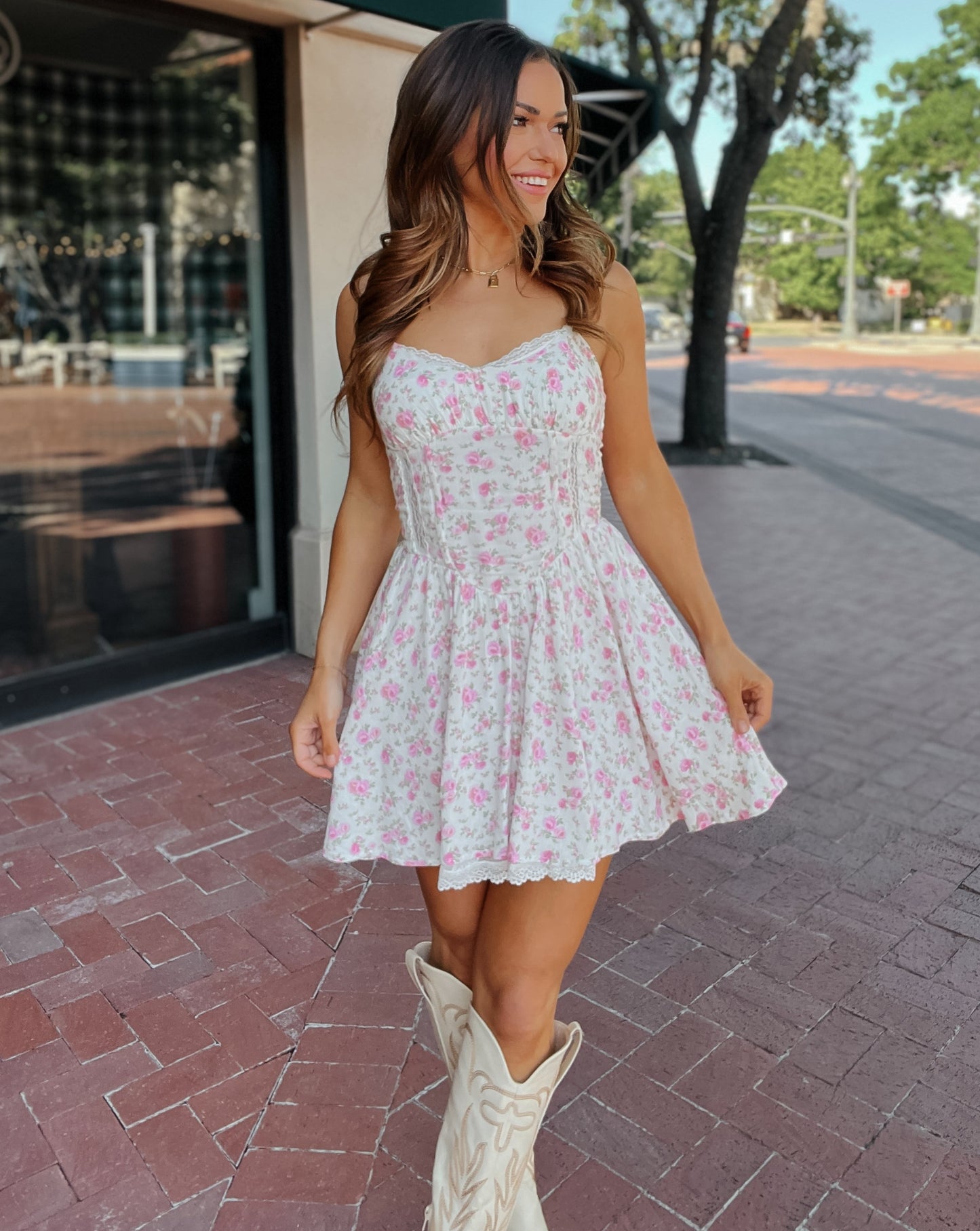 Ella Dainty Floral Drop Waist Mini Dress