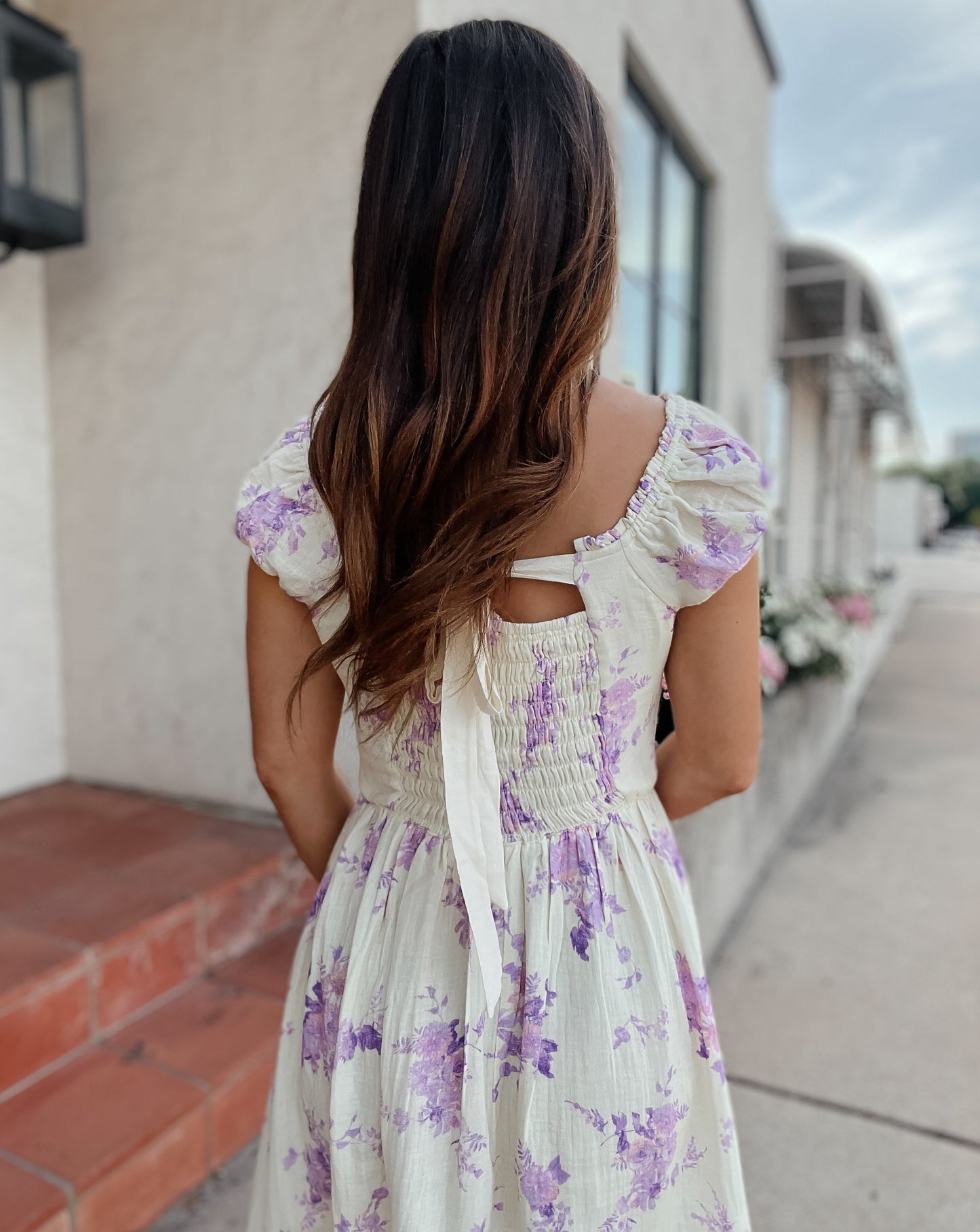 Sophie Lavender and Cream Floral Gauze Midi Dress