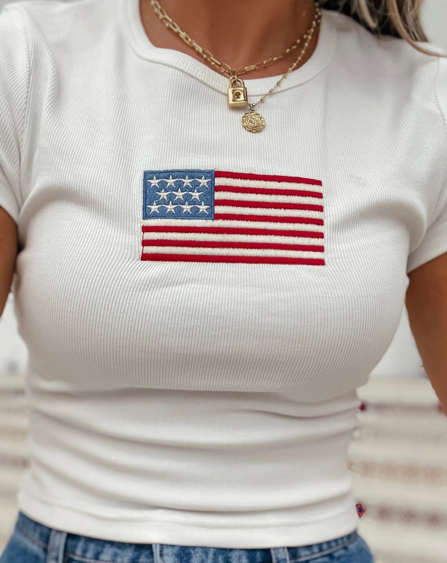 All-American White USA Flag Baby Tee