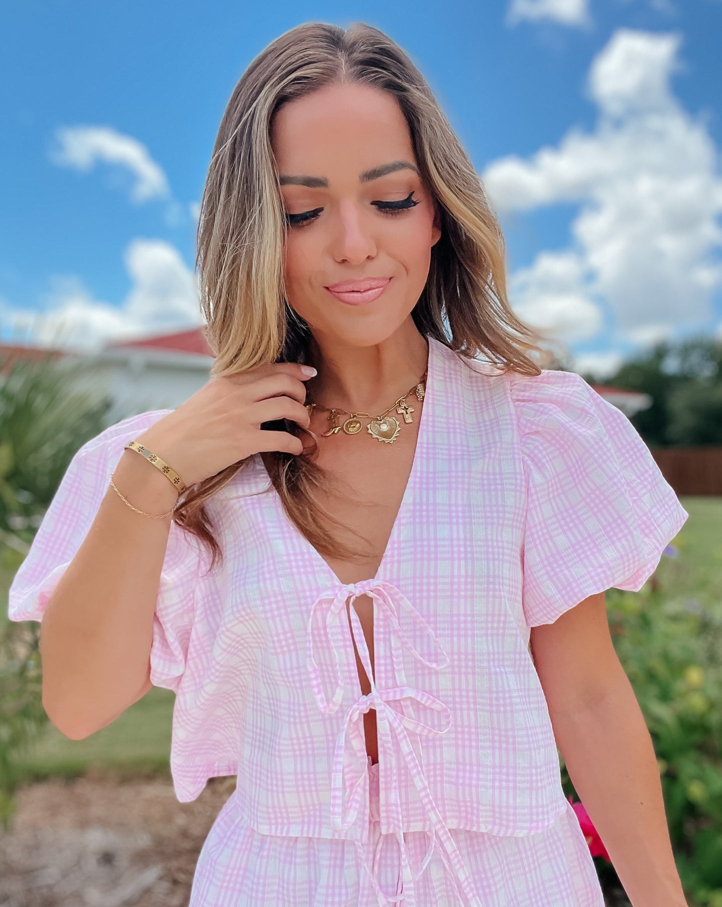 Berkleigh Pink Plaid Bow-Tie Top and Short Set