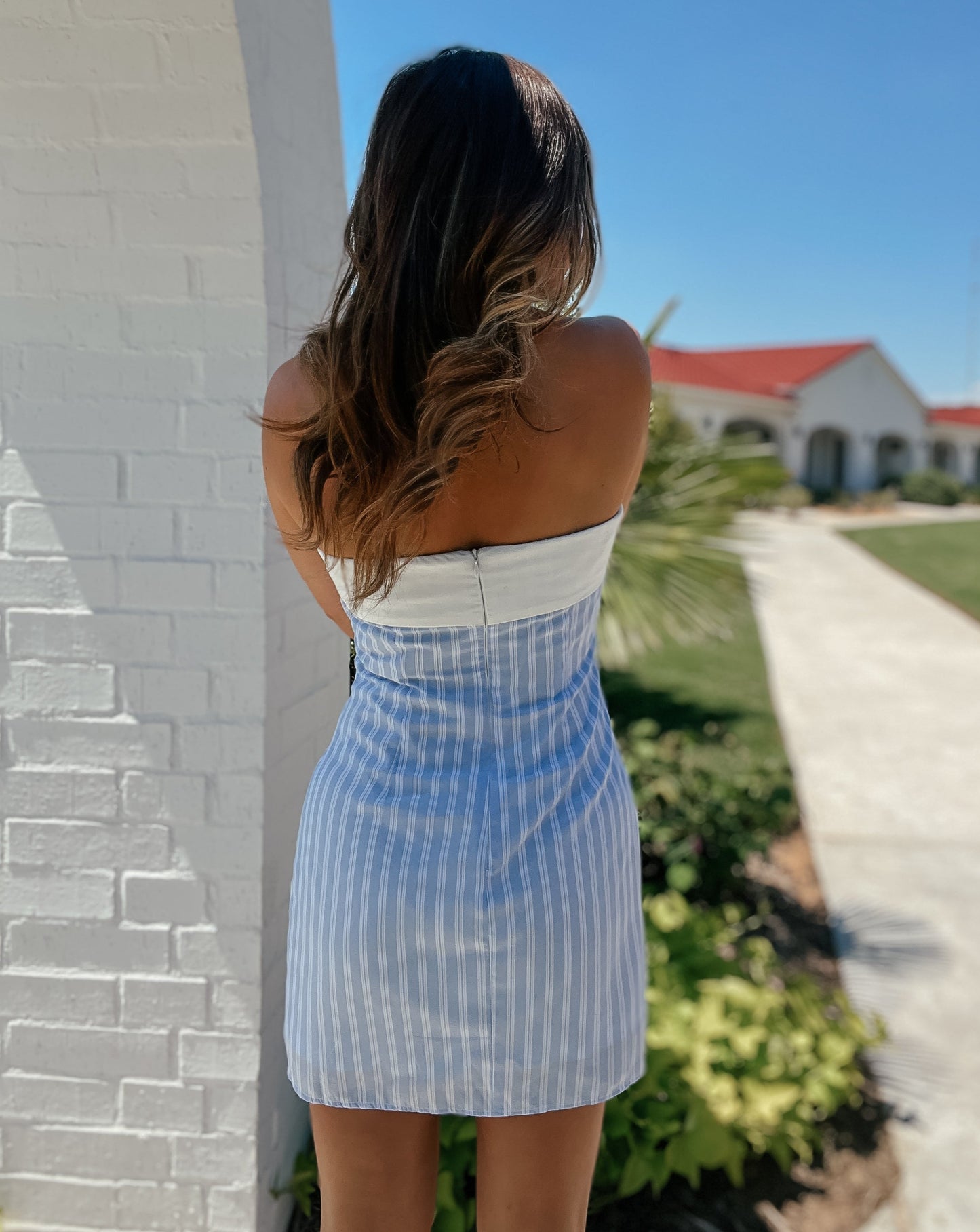 Hamptons Striped Fold Over Tube Mini Dress