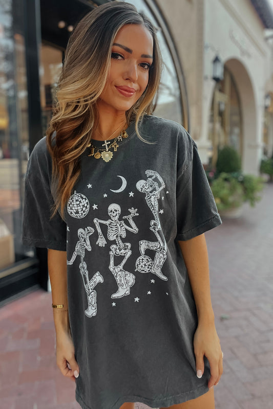 Halloween Dark Grey Dancing Skeleton Tshirt | Comfort Colrs