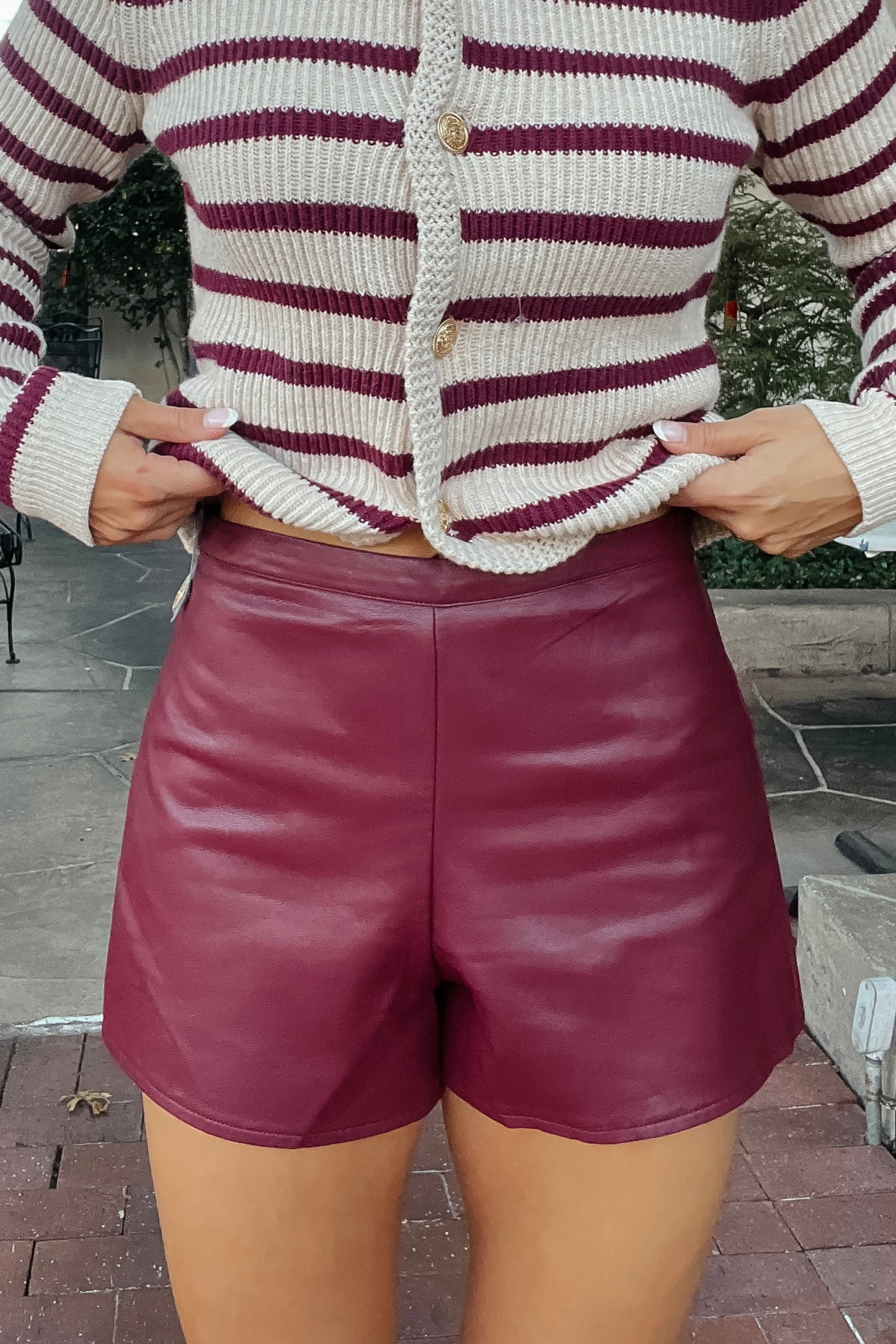 Kelly High Waisted Maroon Leather Shorts