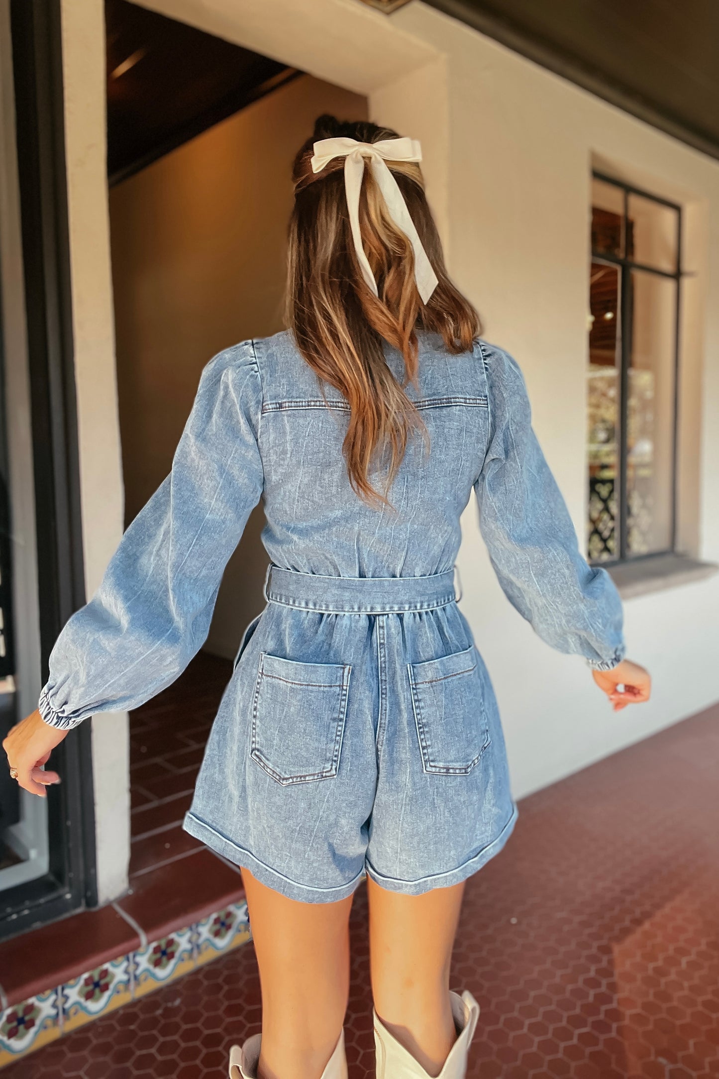 Bailey Long Sleeve Zipper Denim Romper