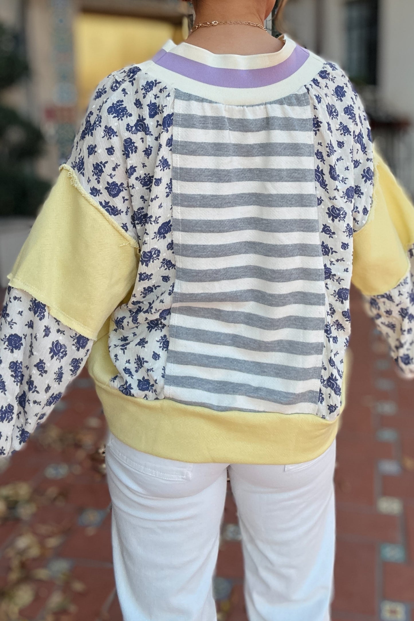 Floral Striped Multi-Patch Pullover Shirt