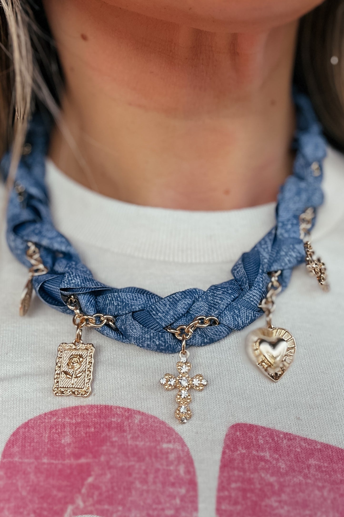 Denim Charm Bandana Necklace