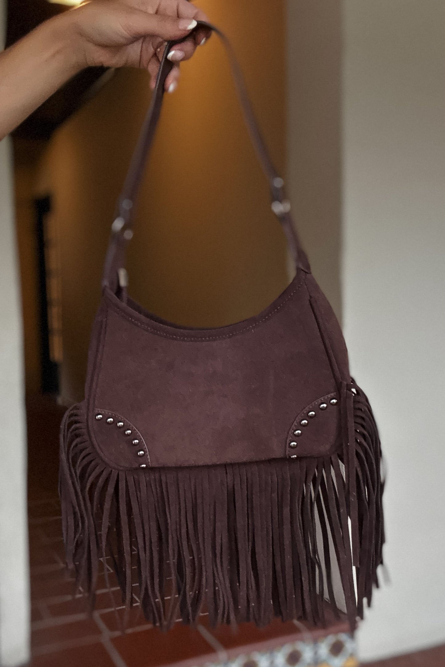 Chocolate Brown Suede Fringe Purse