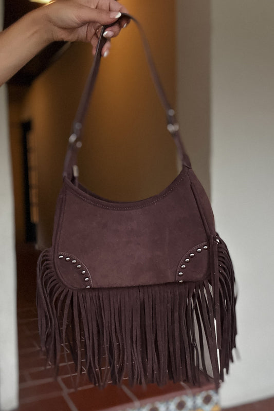 Chocolate Brown Suede Fringe Purse