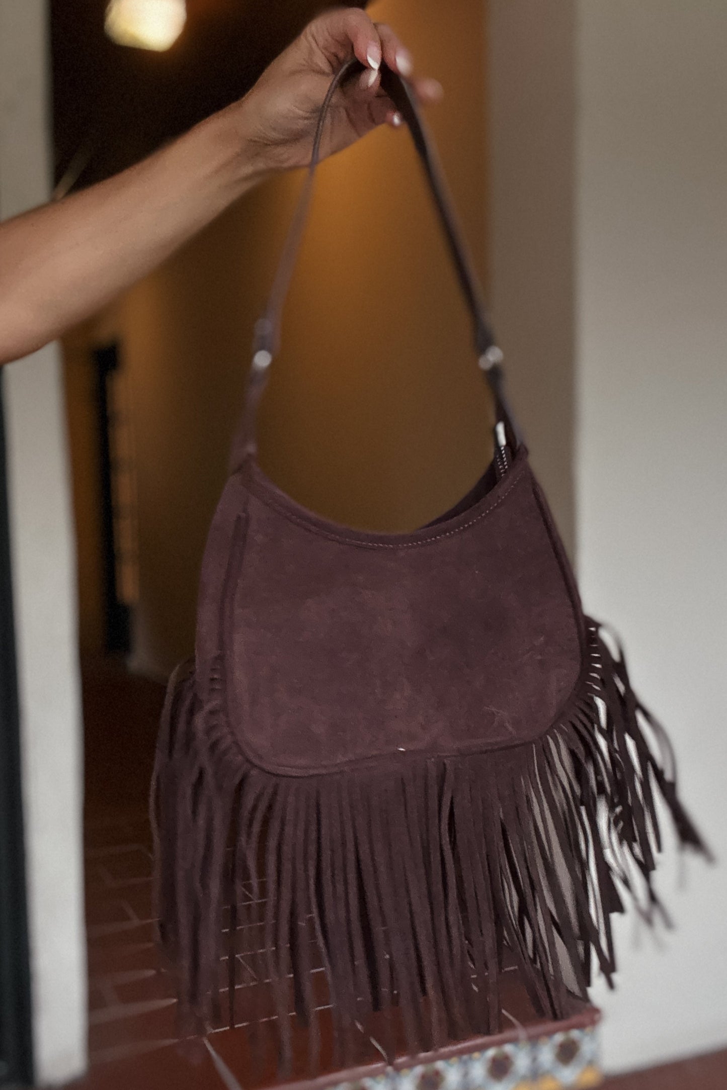 Chocolate Brown Suede Fringe Purse