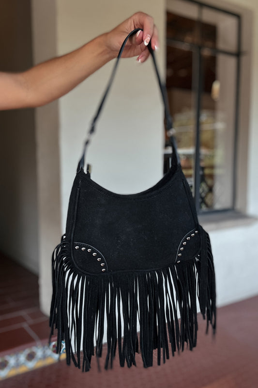 Black Suede Fringe Purse