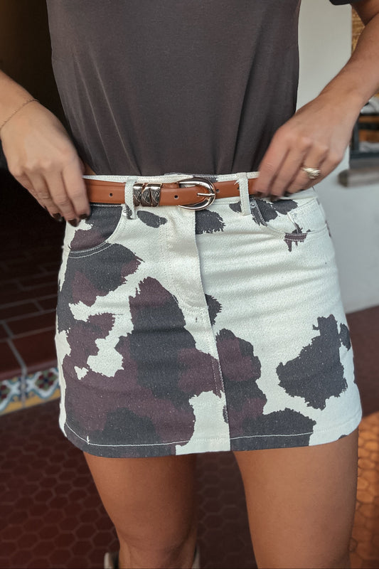 Anna Cowhide Denim Mini Skirt