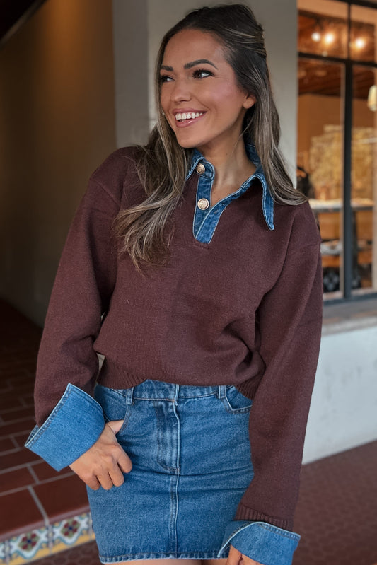 Lauren Chocolate Brown Denim Contrast Sweater
