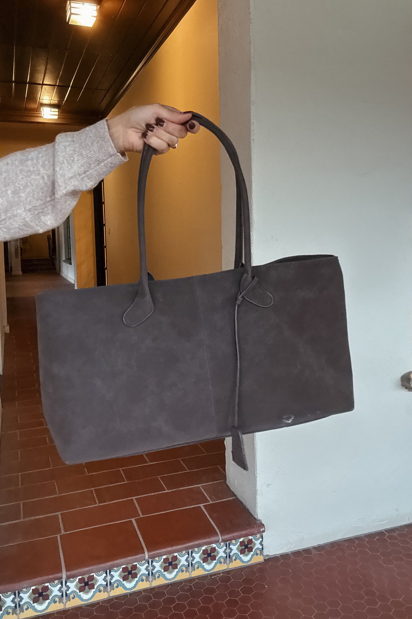 Kira Chocolate Brown Suede Tote Bag