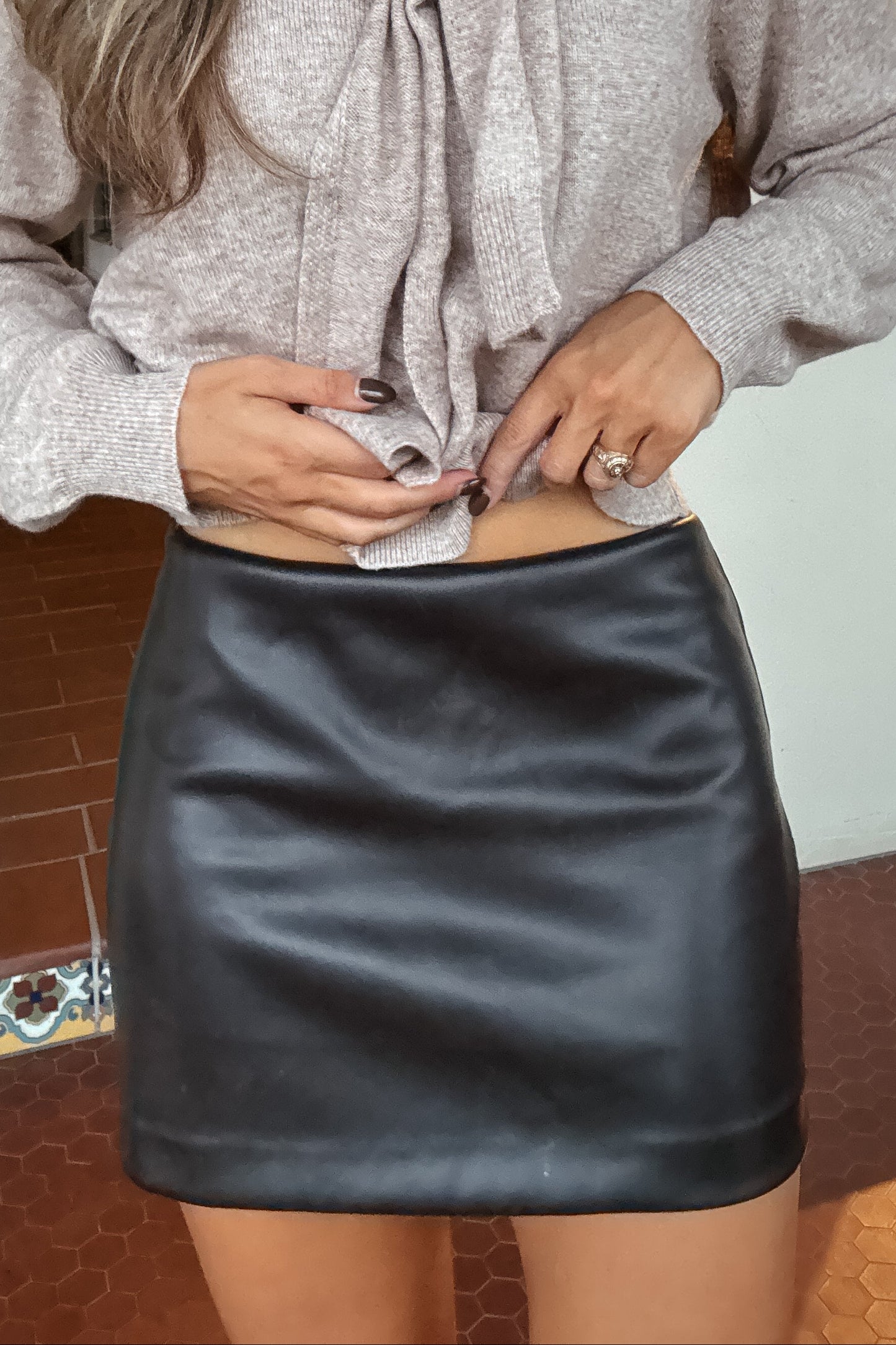 Sarah Chocolate Brown Leather Mini Skirt