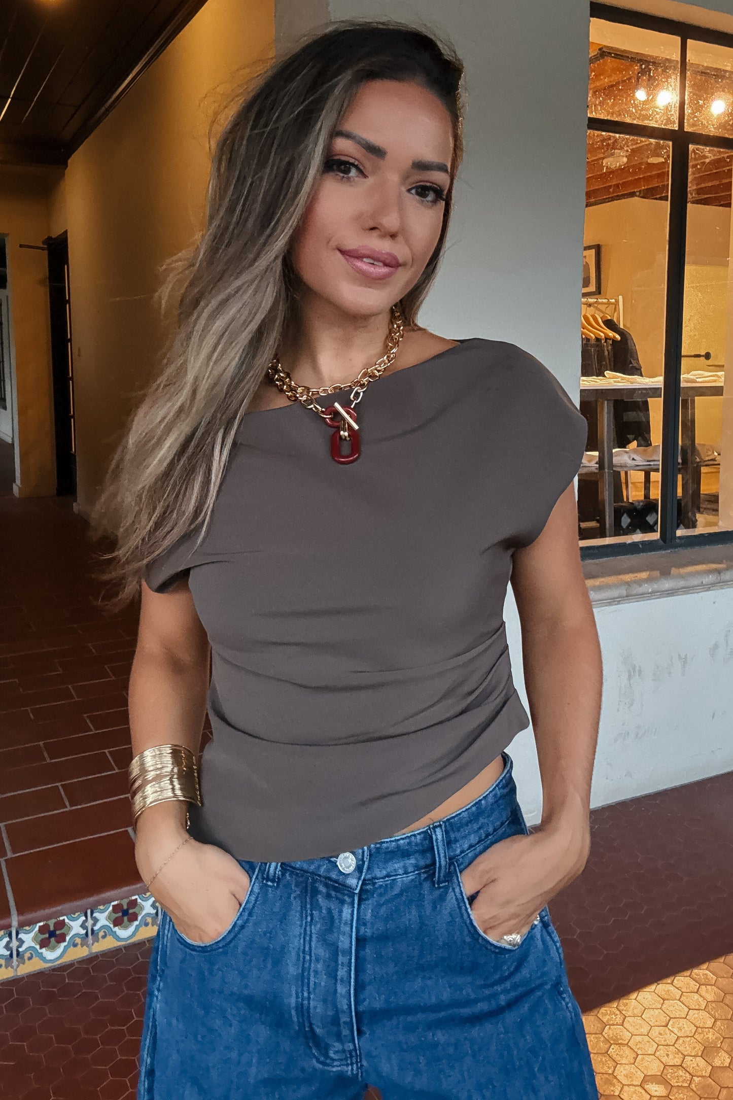 Riley Chocolate Brown Assymetrical top