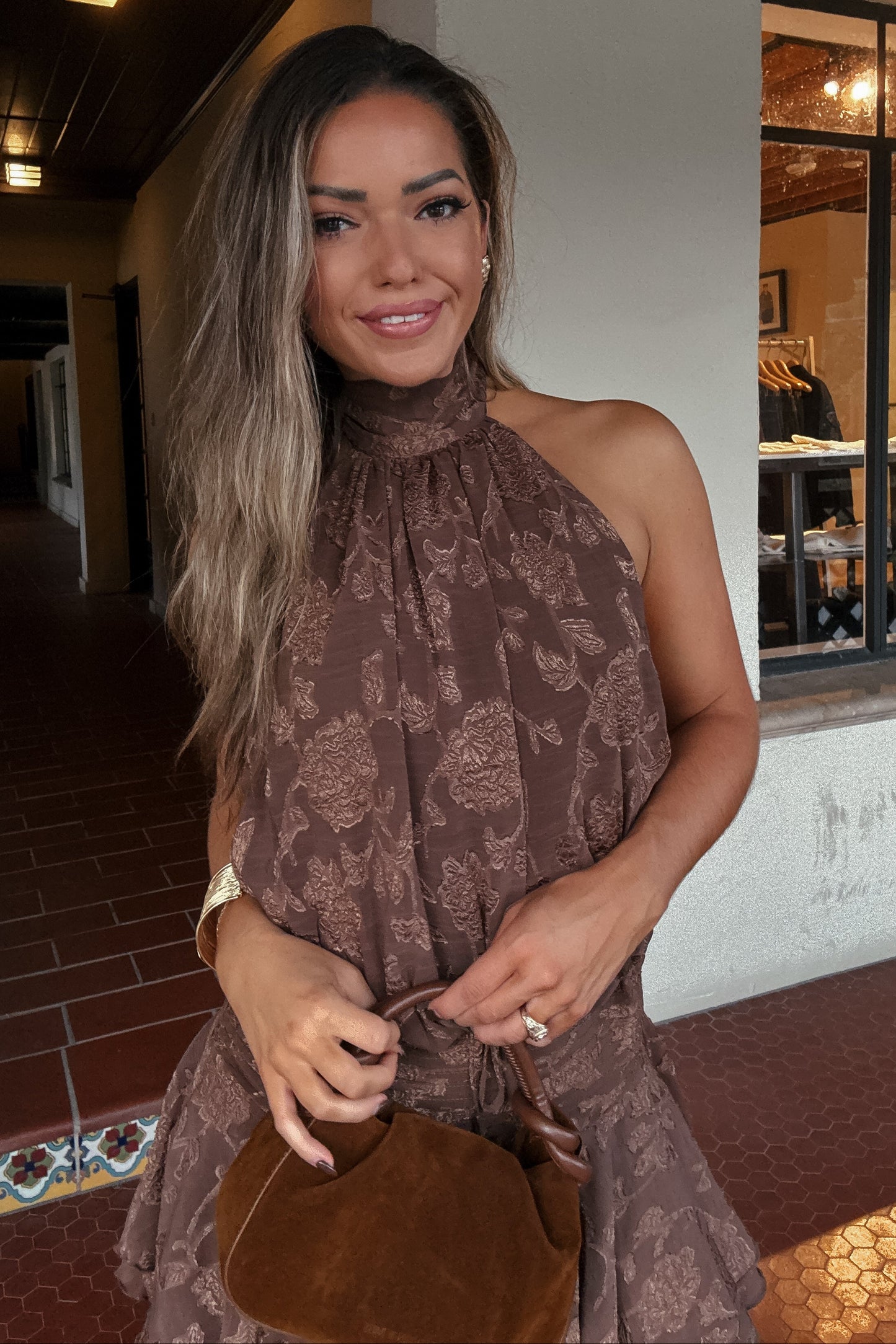 Lyla Chocolate Brown Halter Mini Dress