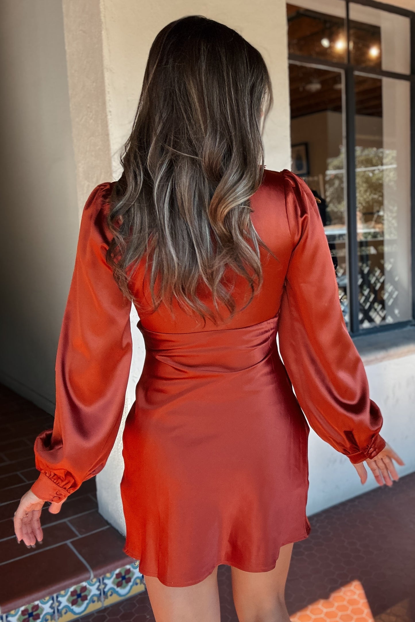 Beckett Rust Long Sleeve Mini Dress