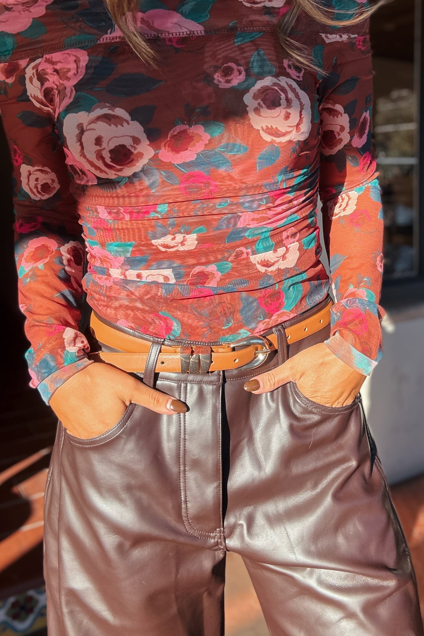 Collins Chocolate Brown Faux Leather Barrel Pants