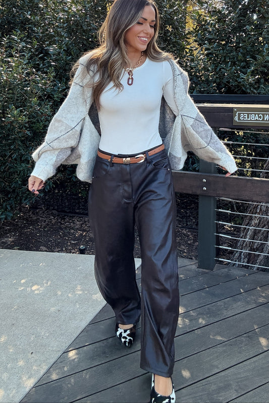 Collins Chocolate Brown Faux Leather Barrel Pants