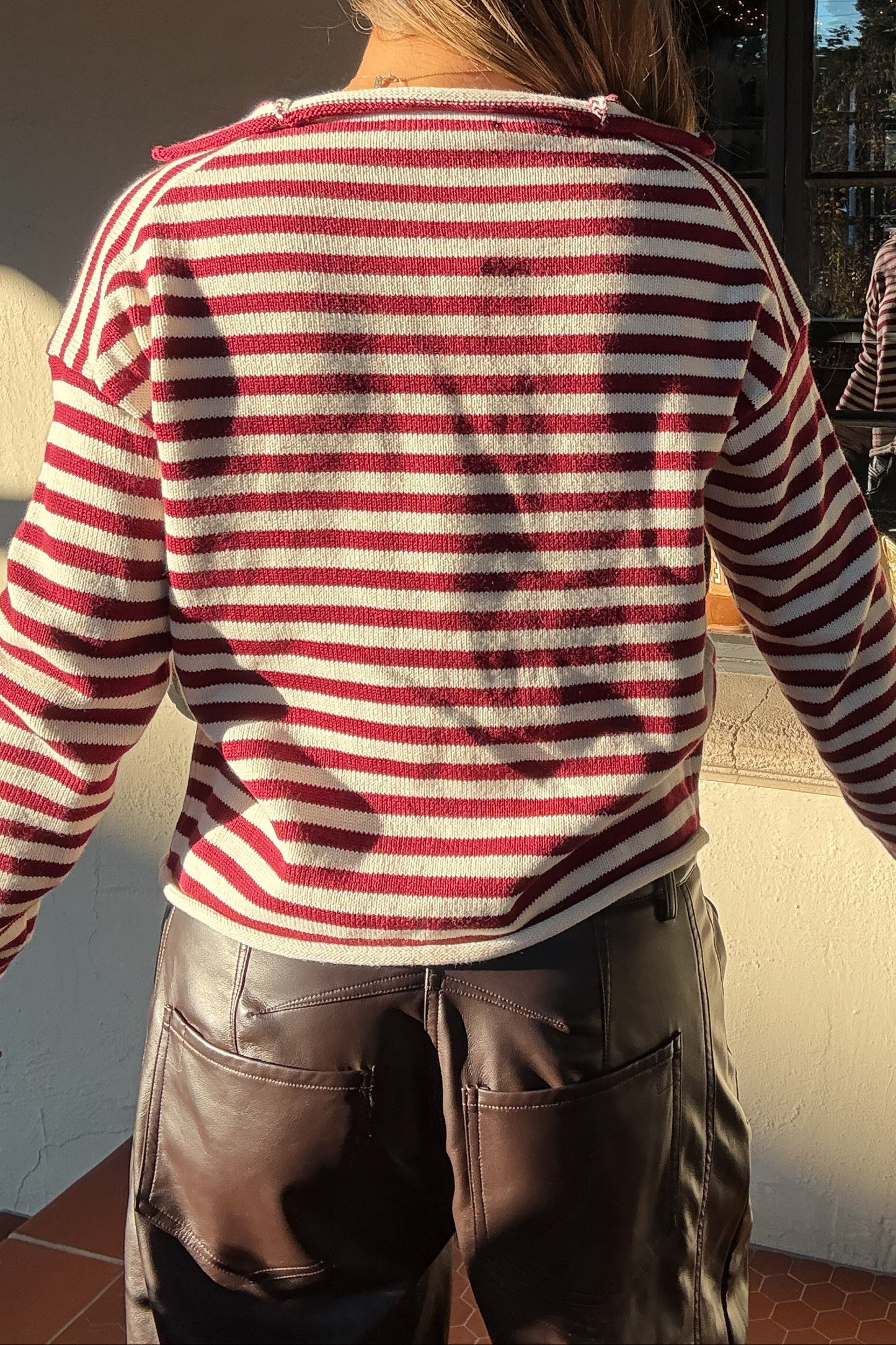 Decker Maroon Striped Button Down Cardigan Sweater