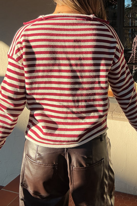 Decker Maroon Striped Button Down Cardigan Sweater