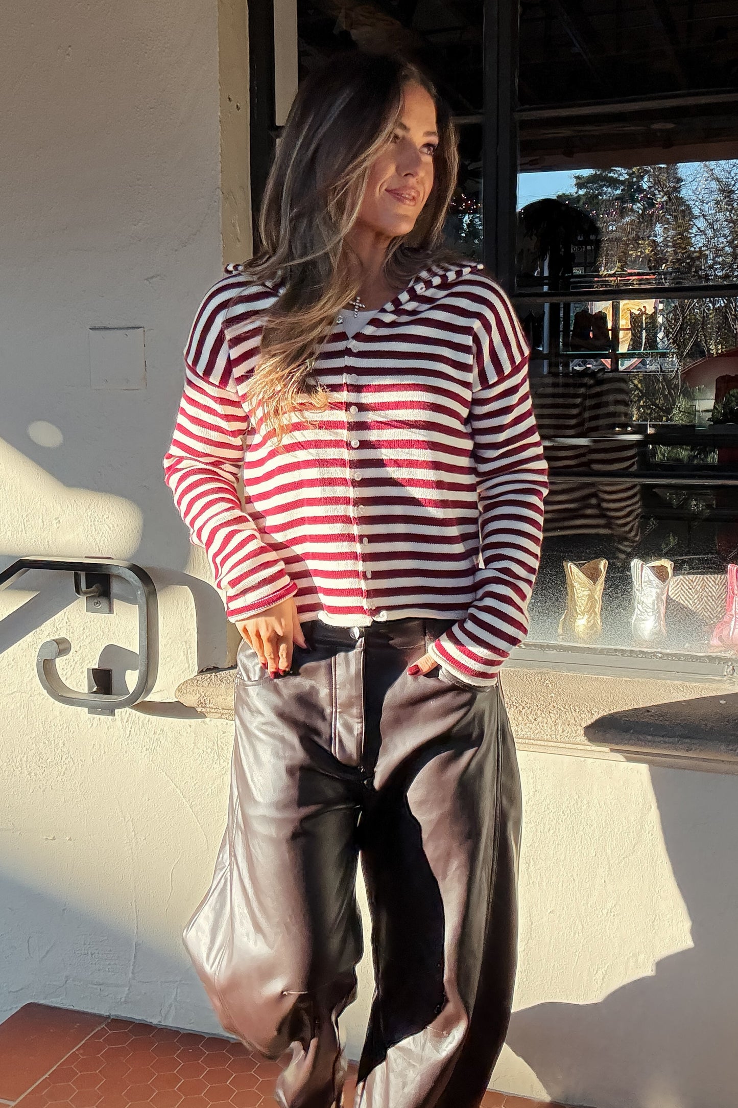 Decker Maroon Striped Button Down Cardigan Sweater