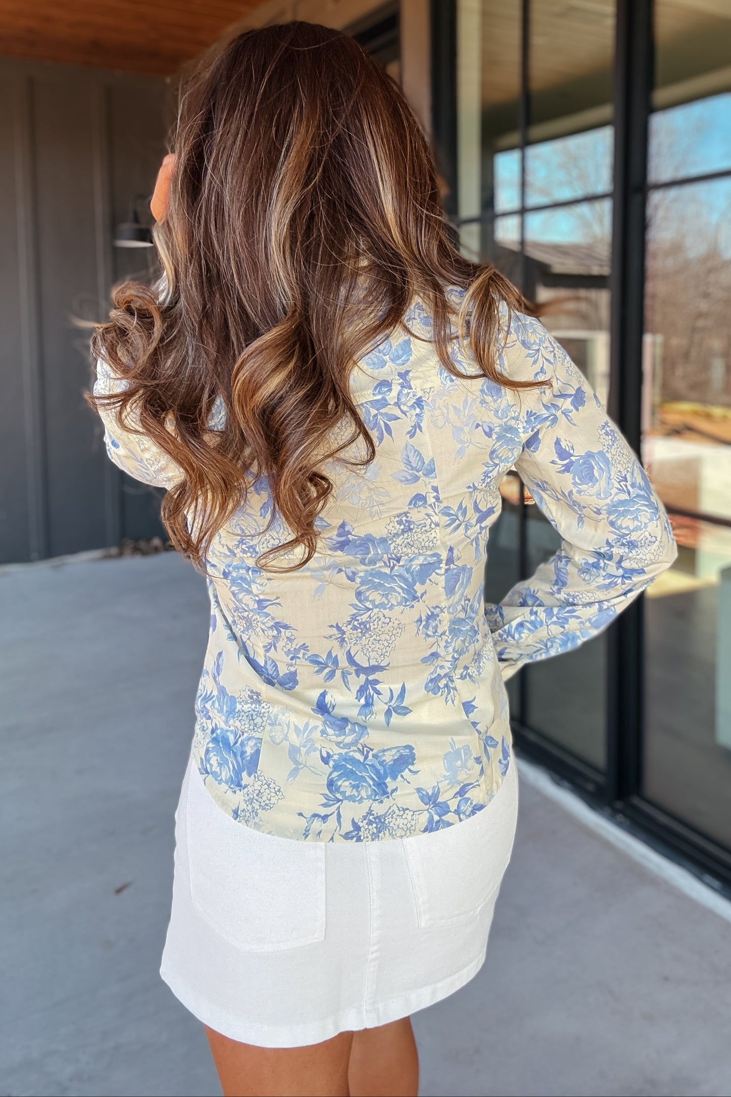 Landry Blue and Yellow Floral Button Down Top
