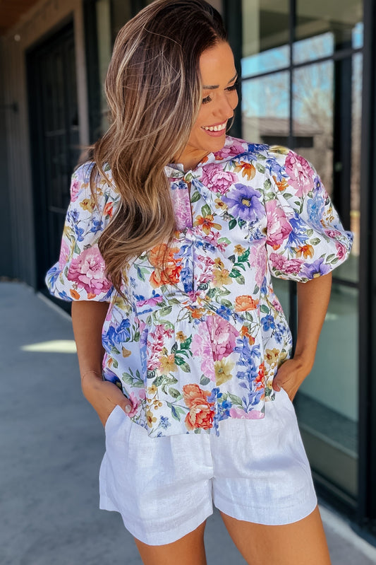 Addie Floral Denim Bow-Tie Top