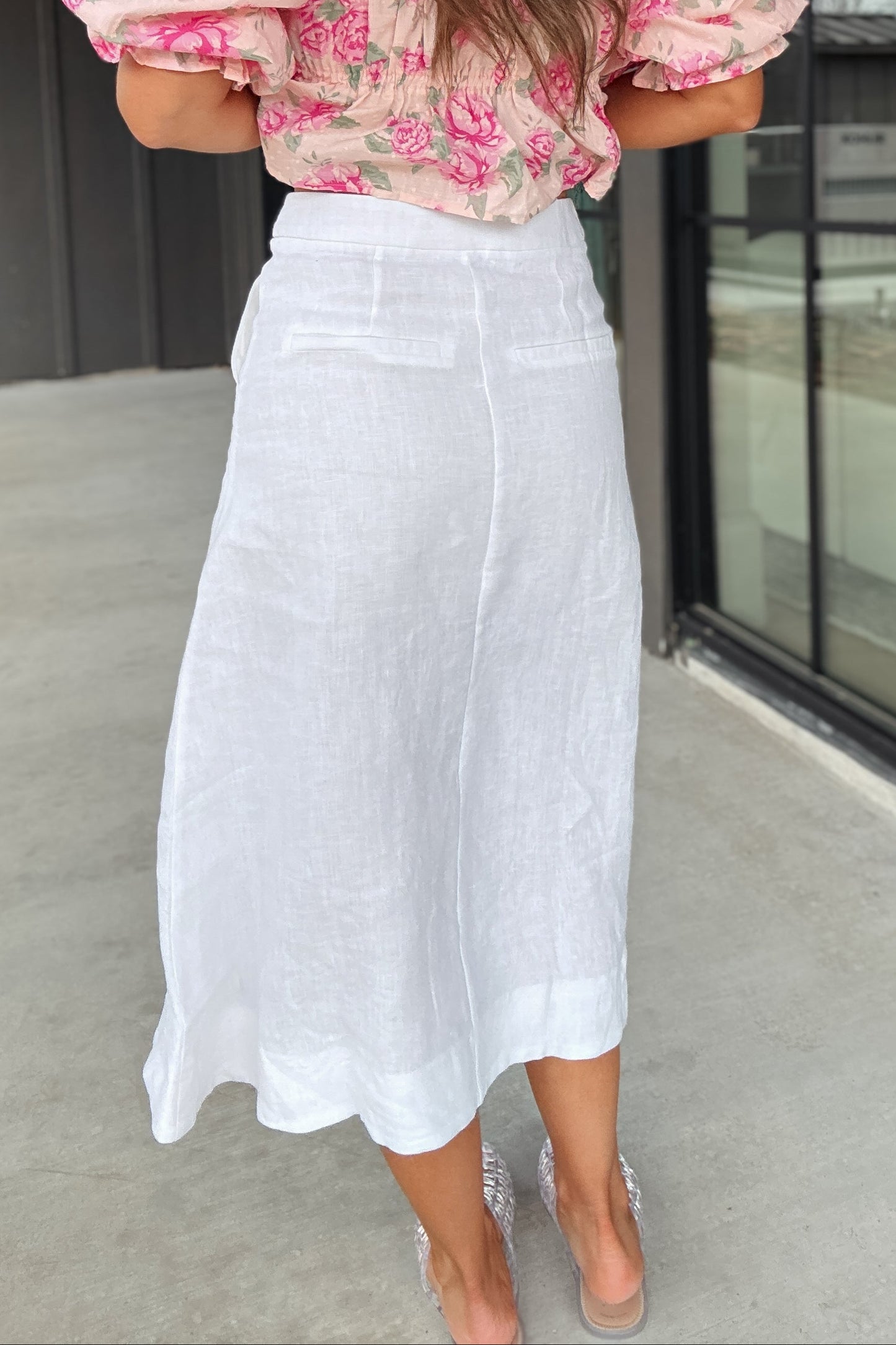 Charlotte White Linen Midi Skirt