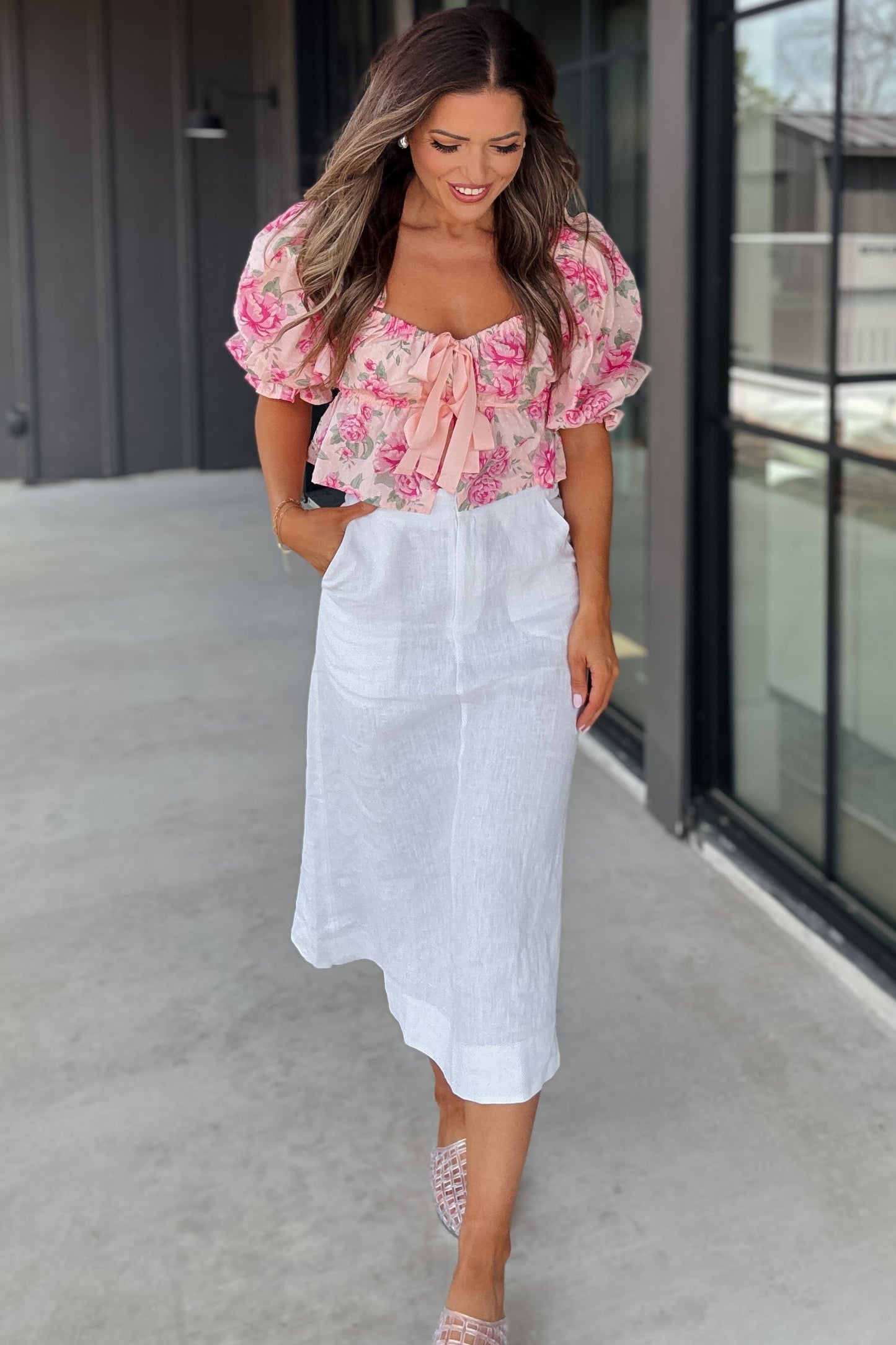 Charlotte White Linen Midi Skirt
