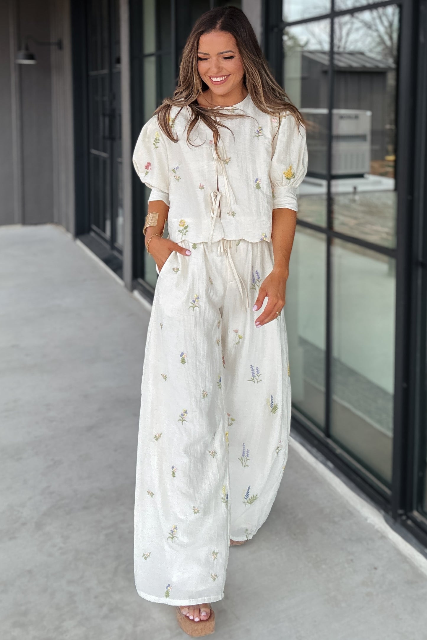 Lucy Cream Floral Pant Set