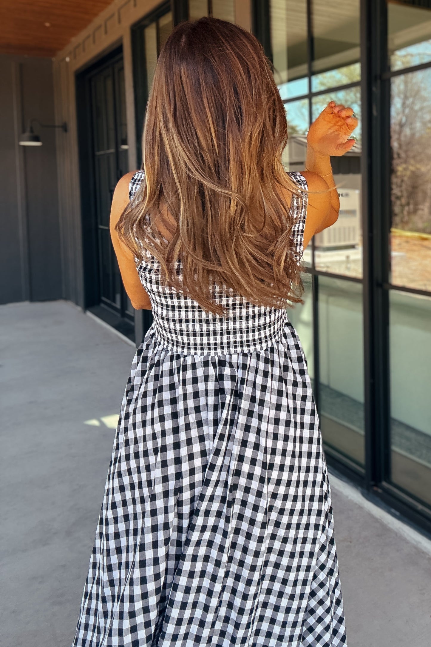 Naomi Black and White Checkered Maxi Dress