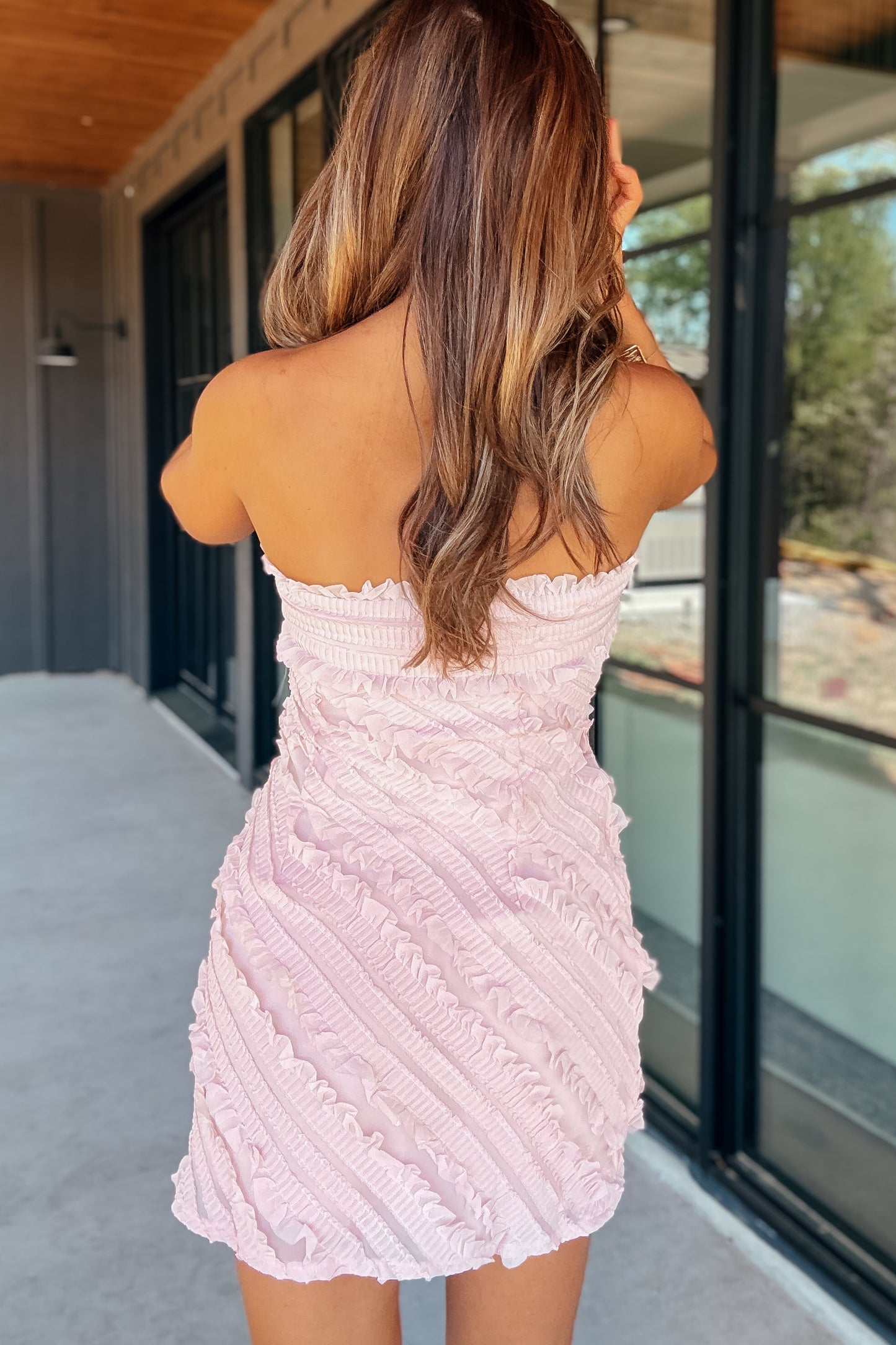 Ella Pink Strapless Ruffle Mini Dress