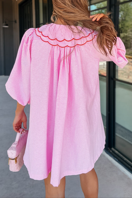 Cora Pink Pinstripe Puff Sleeve Dress