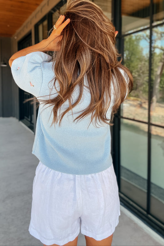 Lila Short Sleeve Embroidered Cardigan