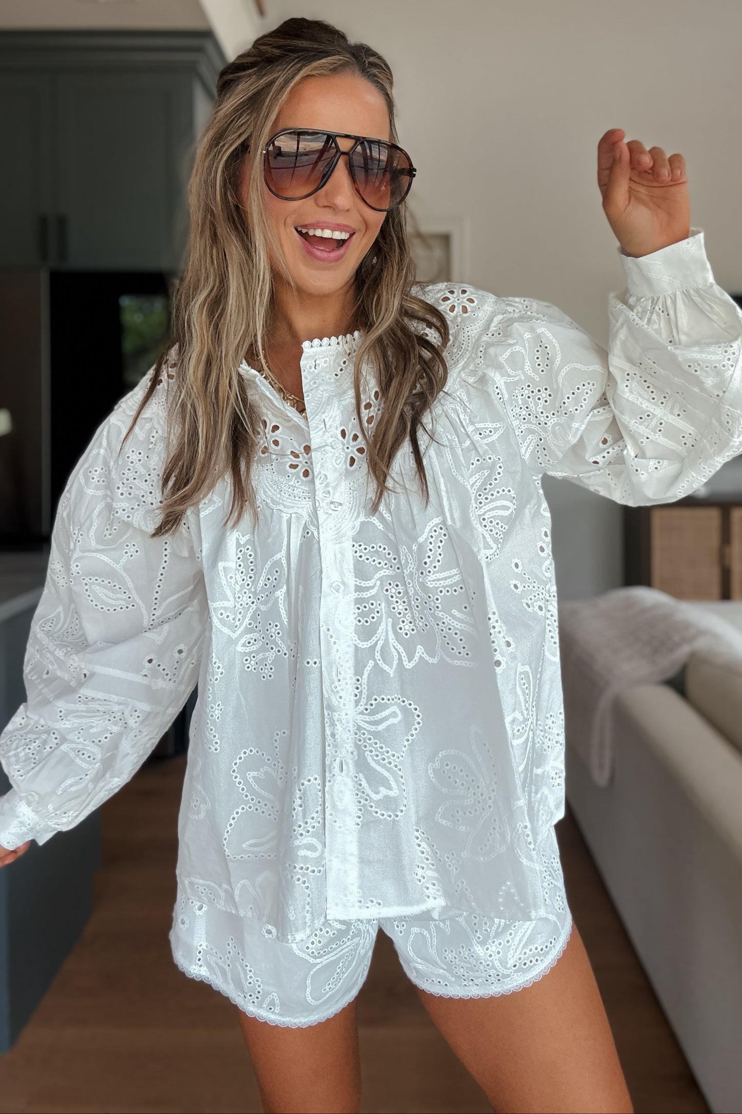 Sienna White Eyelet Elastic Waist Shorts
