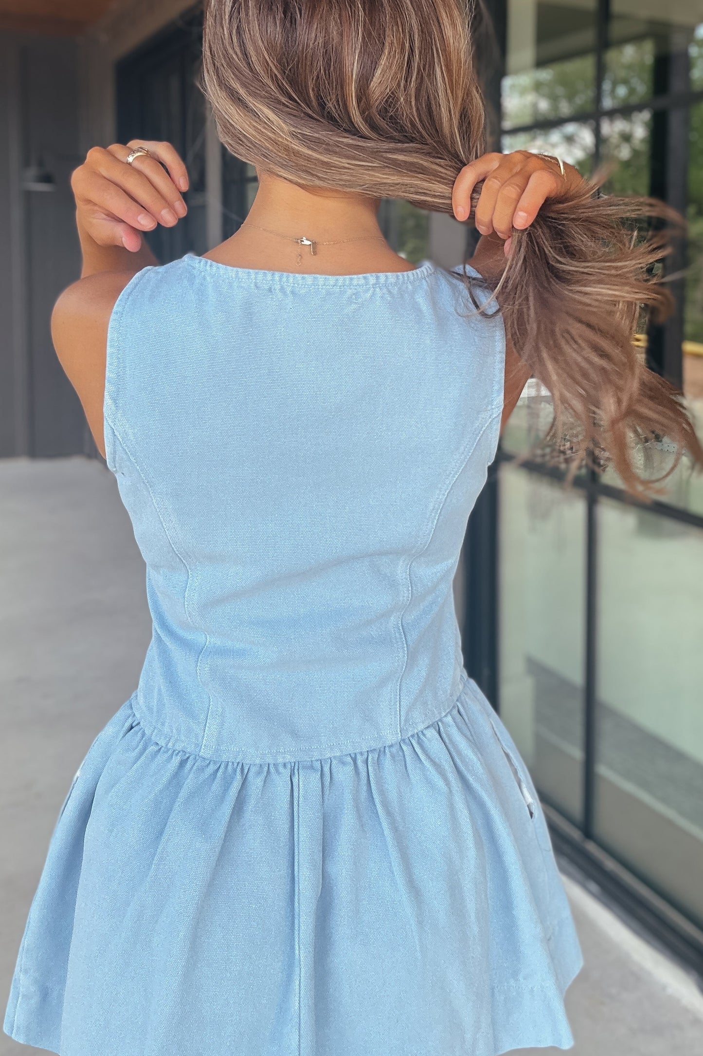 Dani Baby Blue Denim Button Down Dress