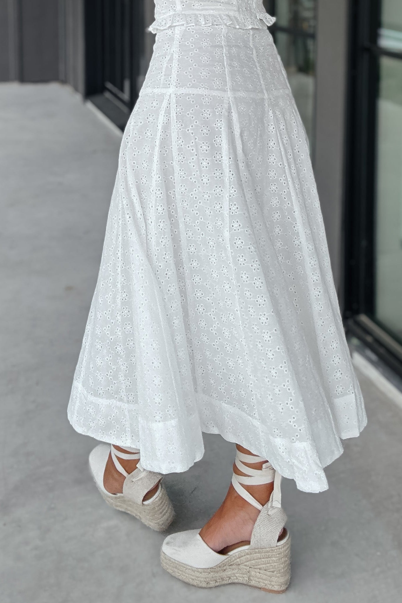 Nina White Eyelet Midi Skirt