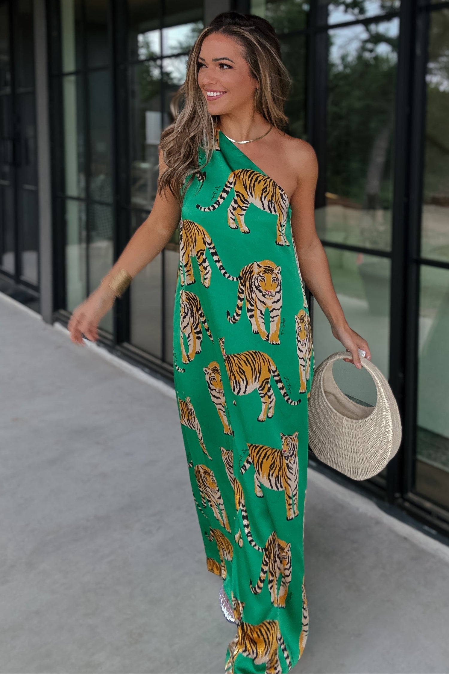 Amaya Green Tiger One Shoulder Maxi Dress – Thomas and Rye