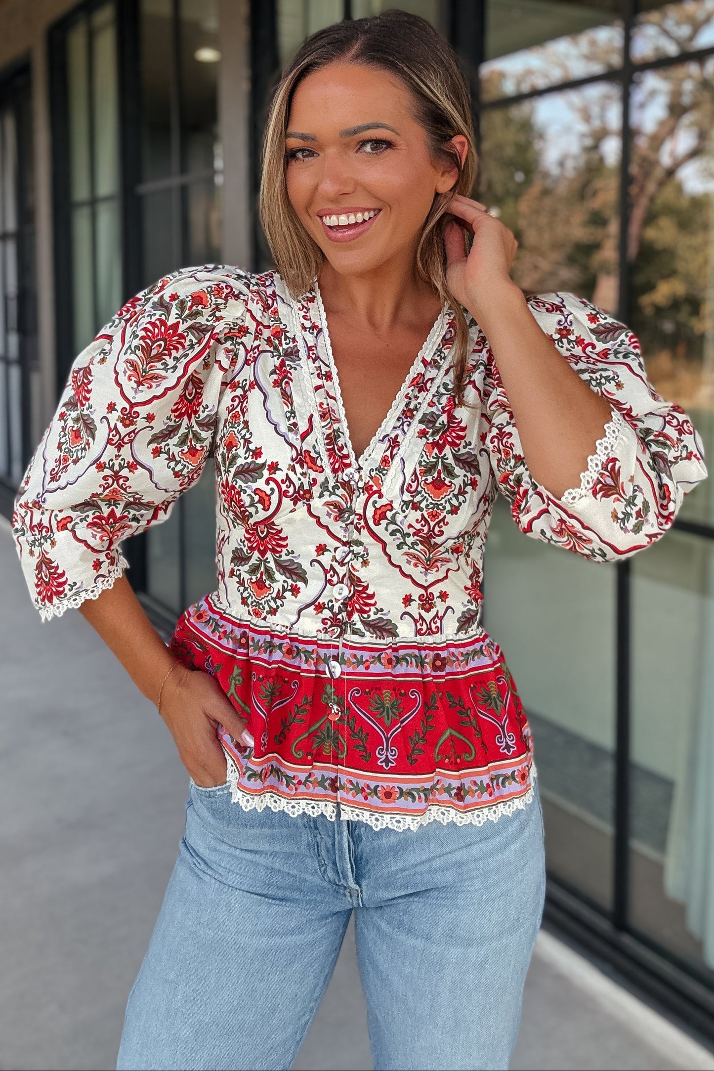 Hadley Printed Button Down Top