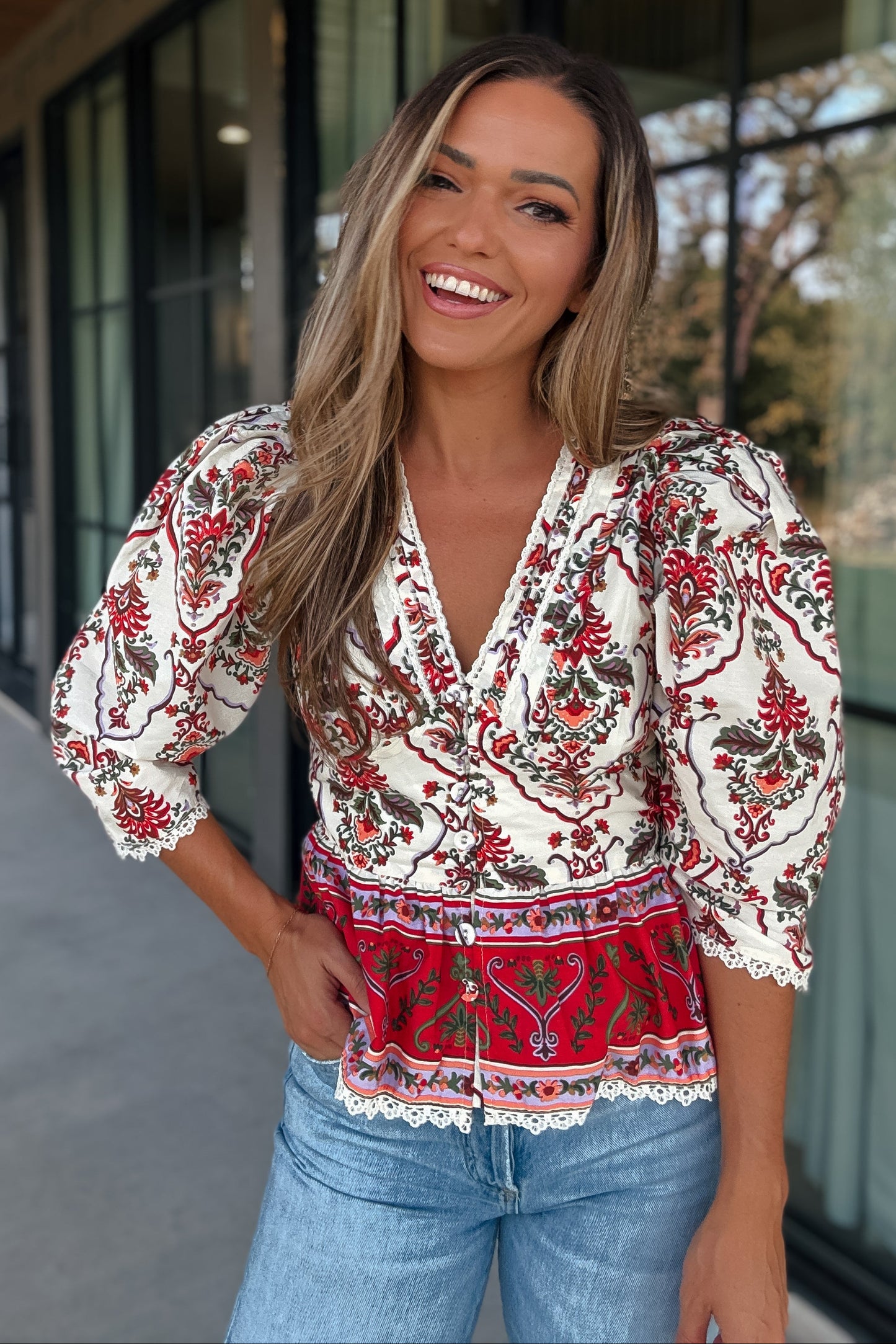 Hadley Printed Button Down Top