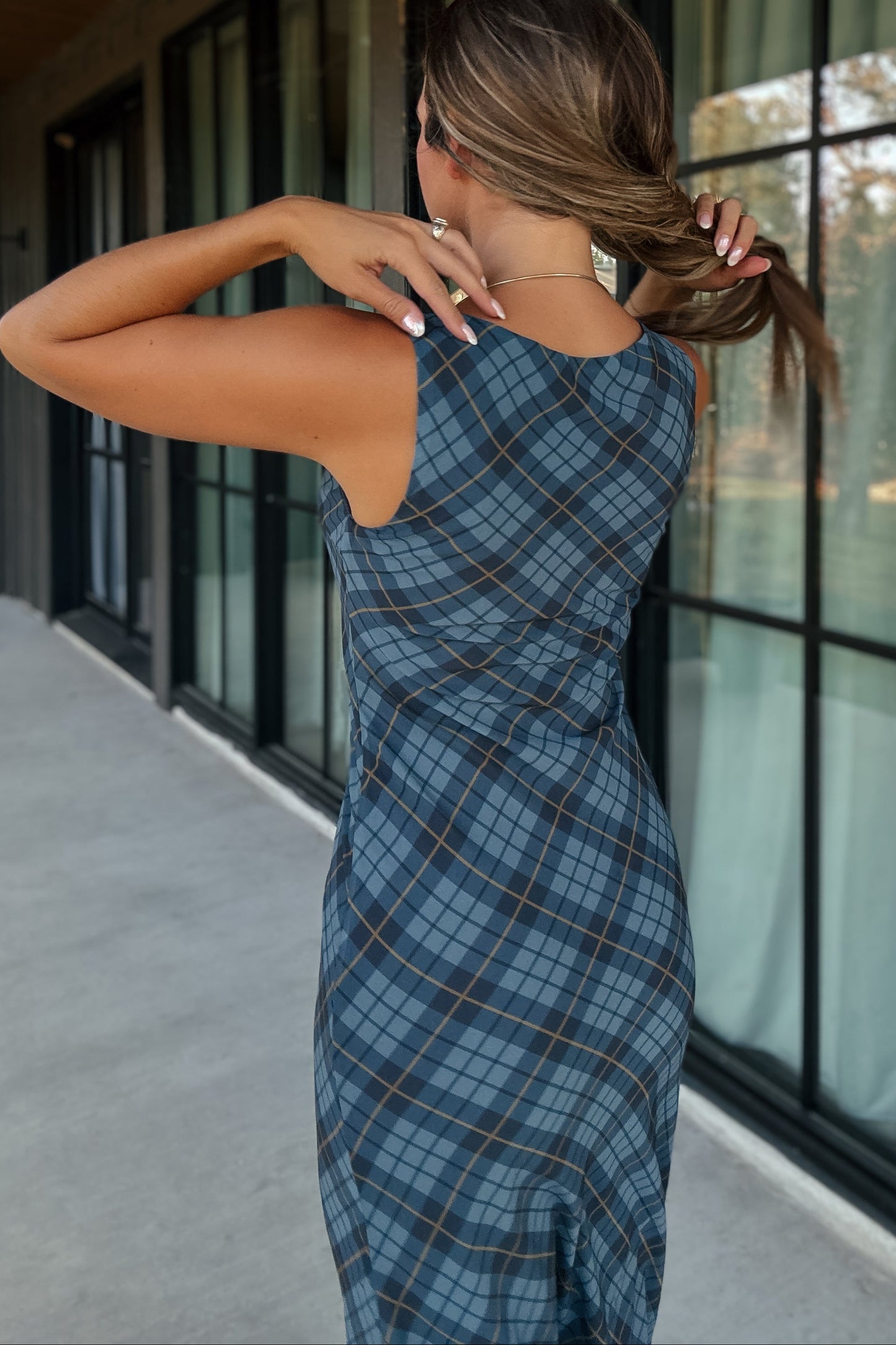 Kara Blue Plaid Maxi Dress
