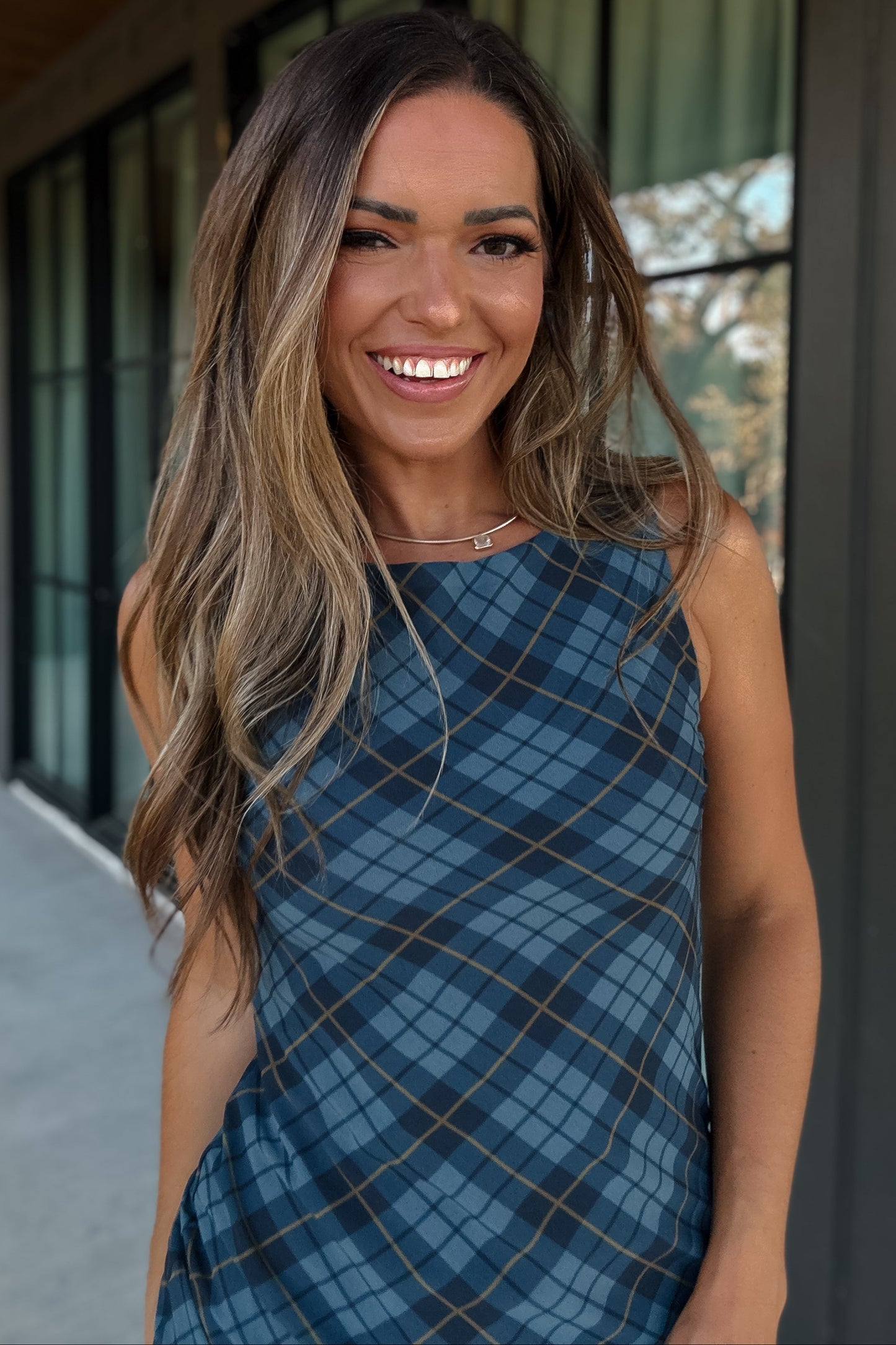 Kara Blue Plaid Maxi Dress
