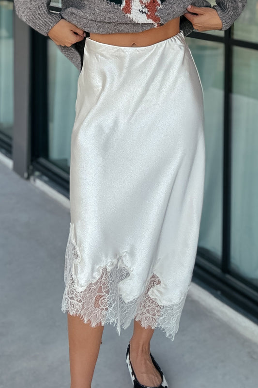 Tara Cream Lace Asymmetrical Skirt
