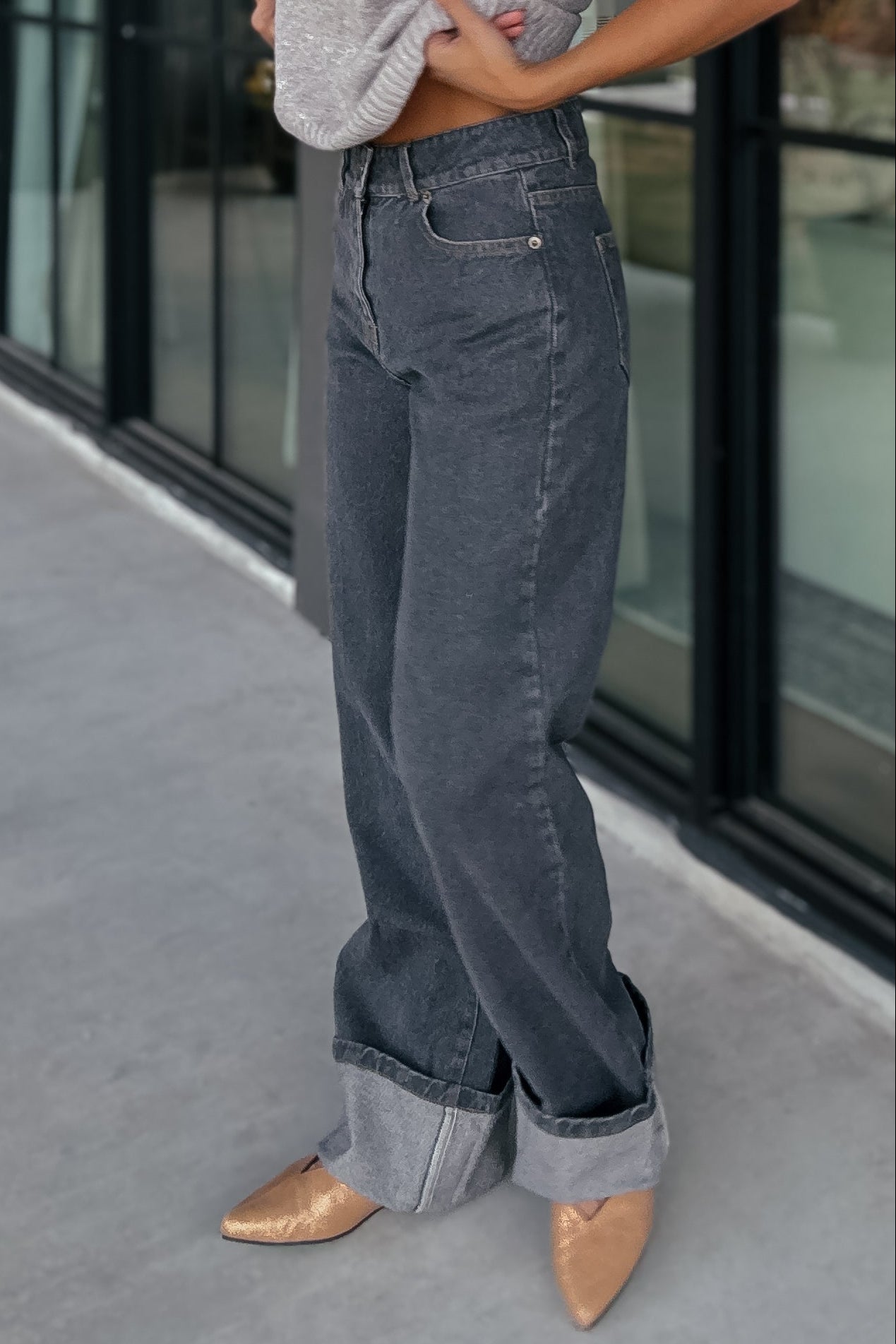 Cole Black Cuffed Denim Pants