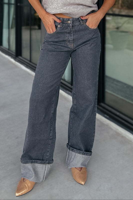 Cole Black Cuffed Denim Pants