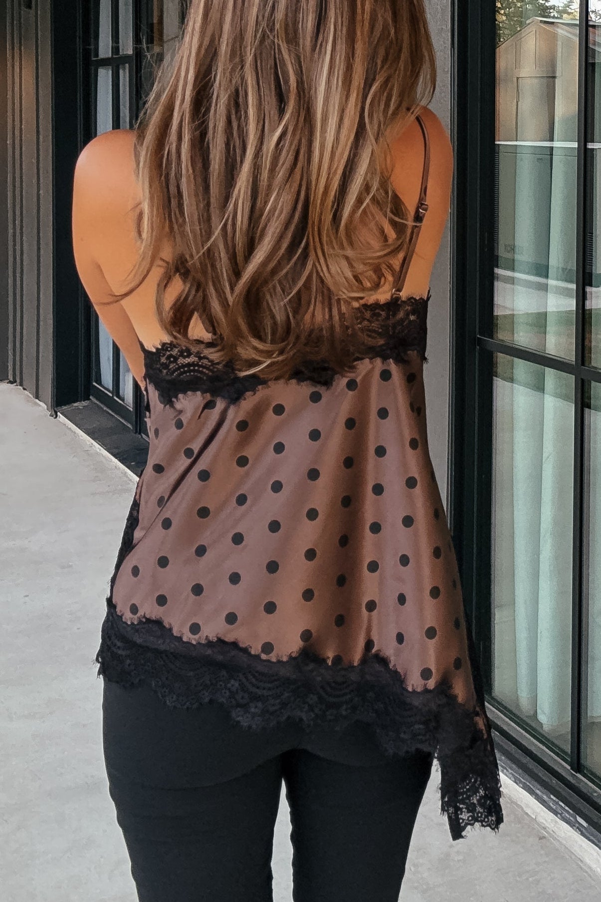 Dottie Brown and Black Lace Asymmetrical Top